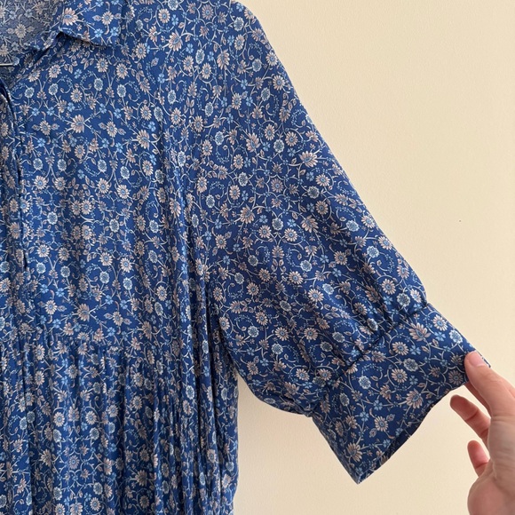 Natural Life Rebecca Blue Floral Tiered Midi Dress Blue Border Calico Print L - Picture 10 of 16